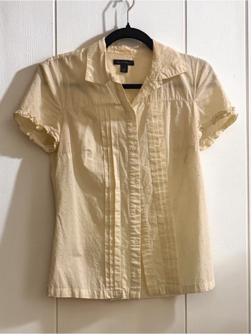 Tommy Hilfiger Pale Yellow Short-Sleeve Pintuck Button-Down Shirt